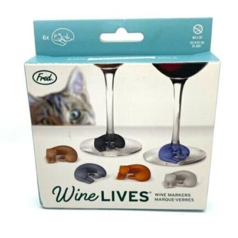 Wine Lives Kitty Drink Markers Set of 6 New
